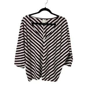 Synergy Organic Clothing Striped V-Neck Women's Dolman 3/4 Sleeve Top Size XL